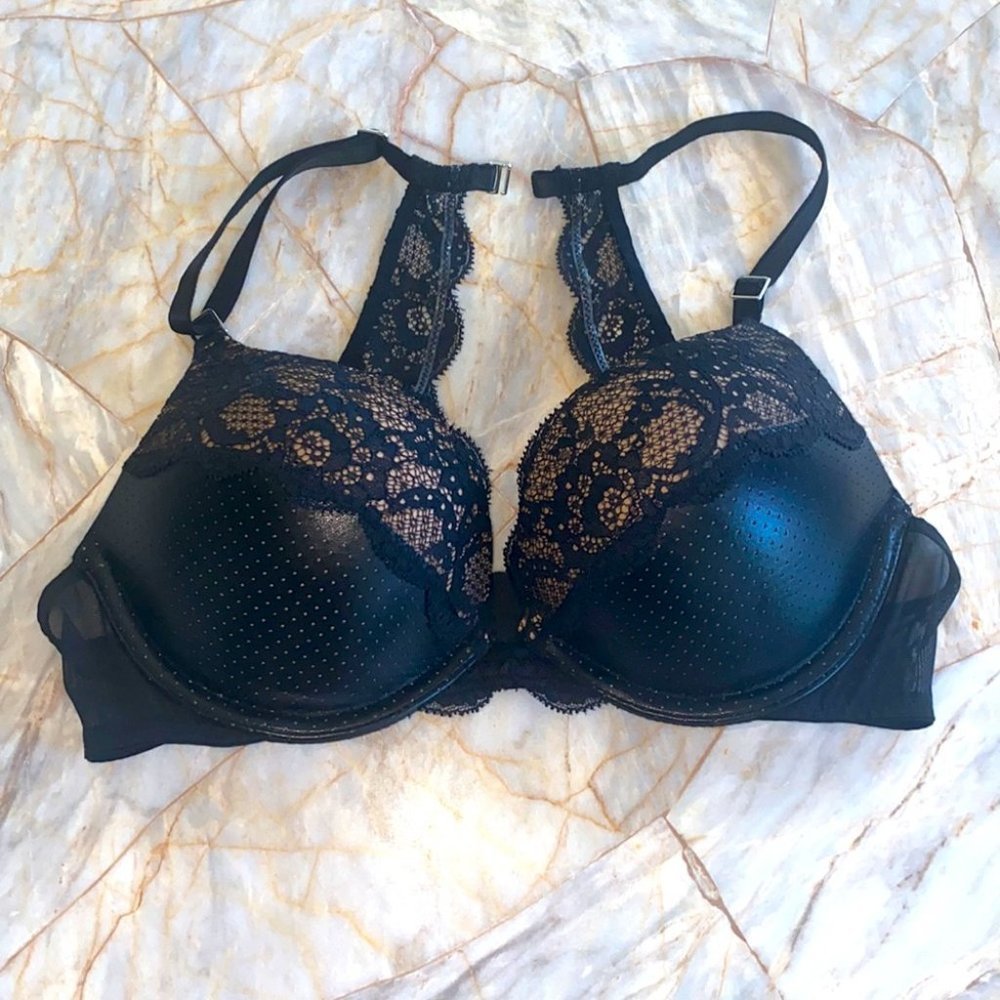 Rare Bombshell Miraculous Faux Leather 32B Push-up Bra Racerback
